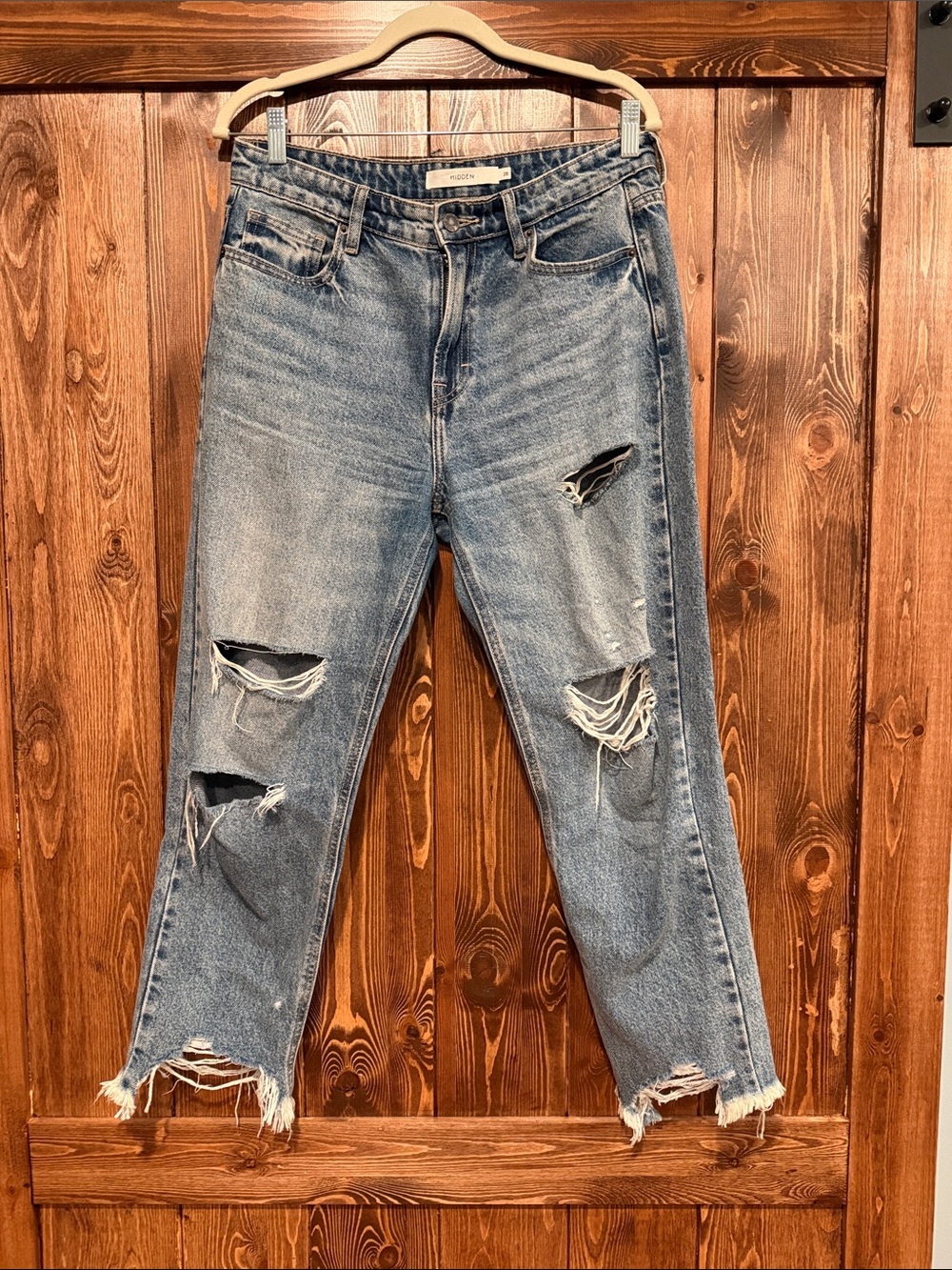 Distressed Light Blue Cropped Ripped Jeans